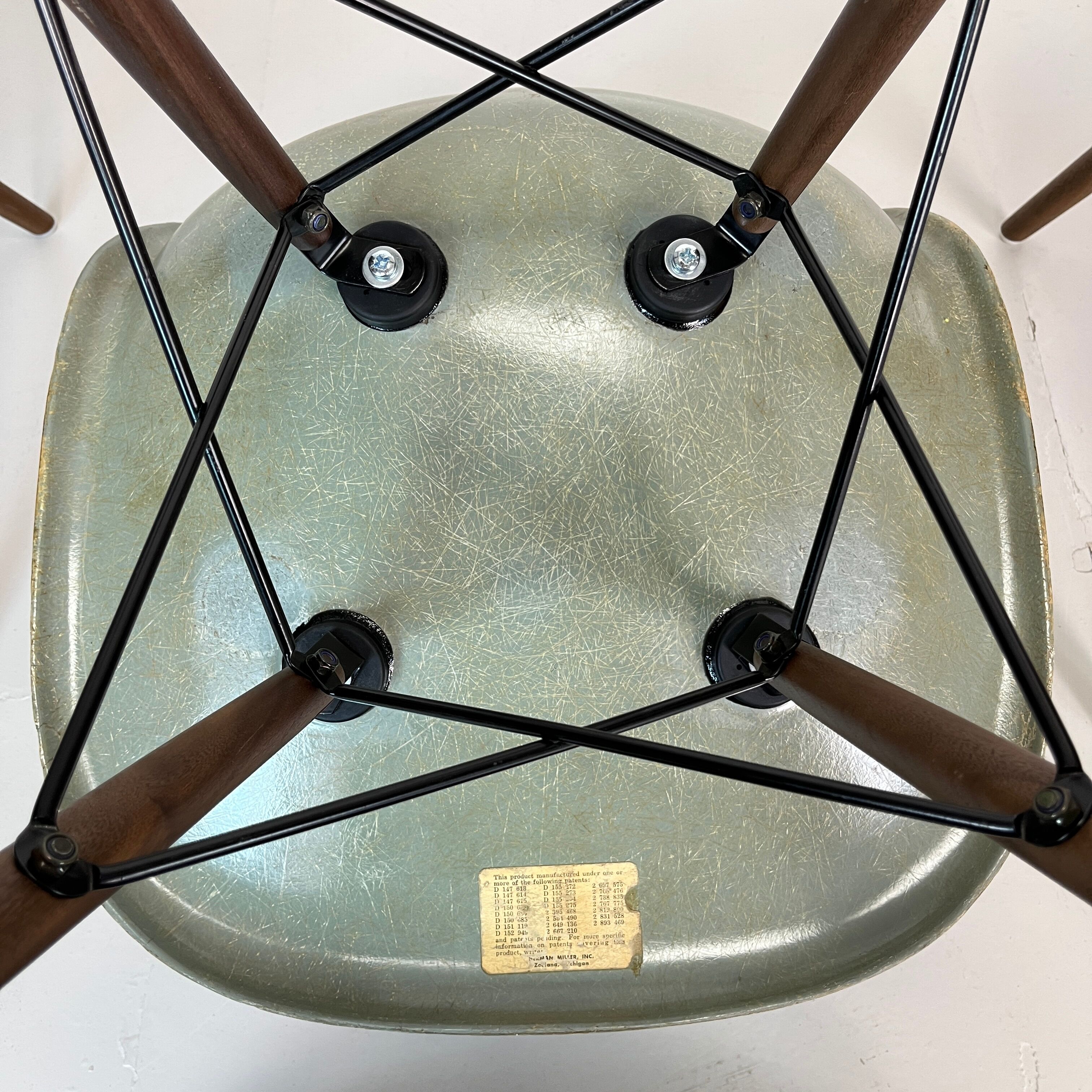 Eames Herman Miller DSW side chairs in seafoam green with imperfections