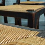 Suite of 6 chairs brutalist style straw and solid oak