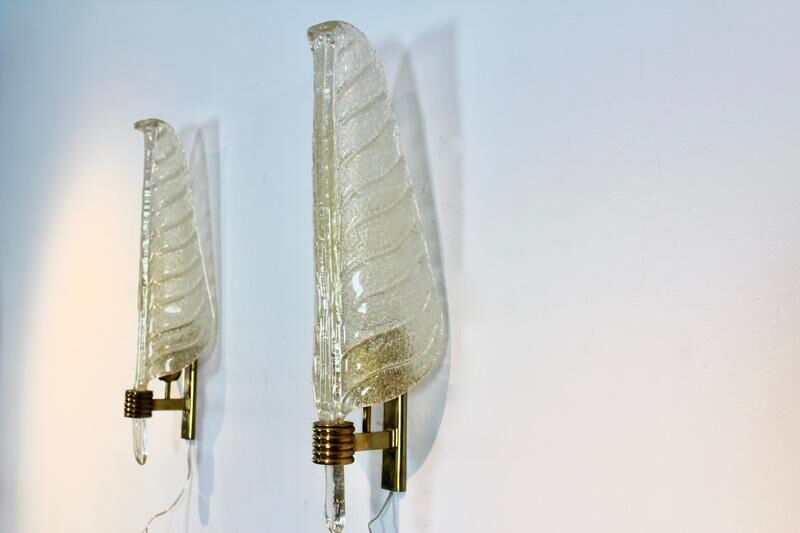 Pair of 24-carat gold flaked glass leaf appliques
