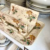 Lunéville asparagus dish in polychrome and gilded ironstone