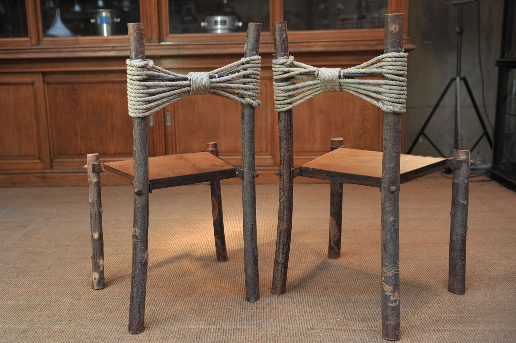 Vintage wooden chairs and 1950s rope