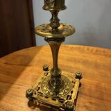Pair of candlesticks, antique brass, 19th century, signed Prachthauser