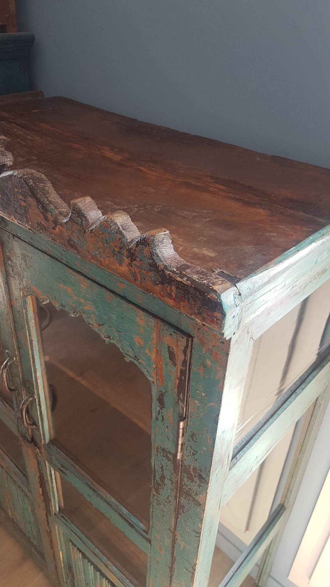 Turquoise glazed lotus furniture in Indian teak and art deco