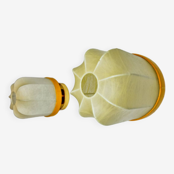 Pair of "cocoon" wall lights, resin and pine, Italy, 1970