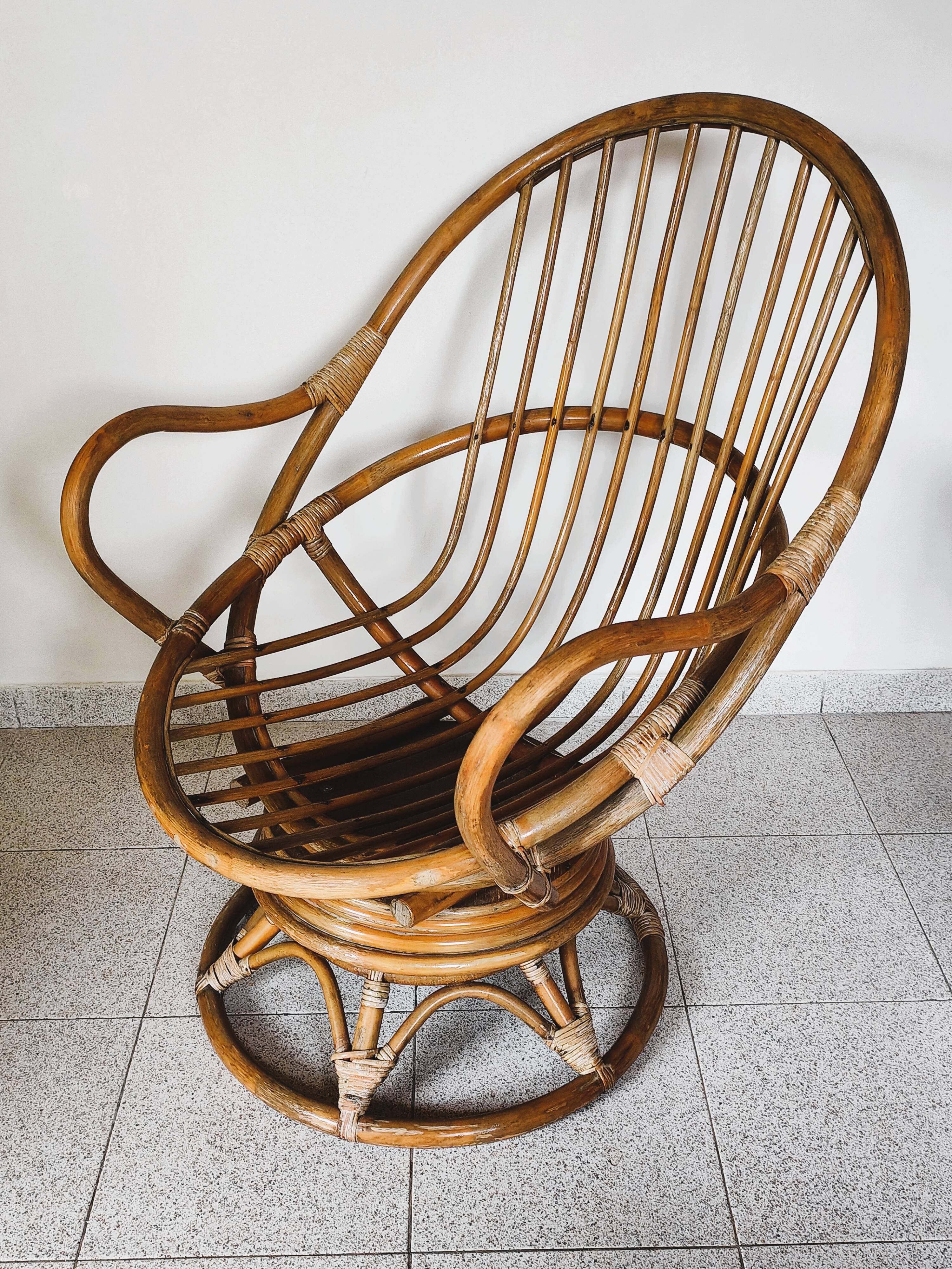 Vintage rattan swivel chair