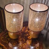 pair of Scandinavian wooden ball bedside lamps elec ok 32x14