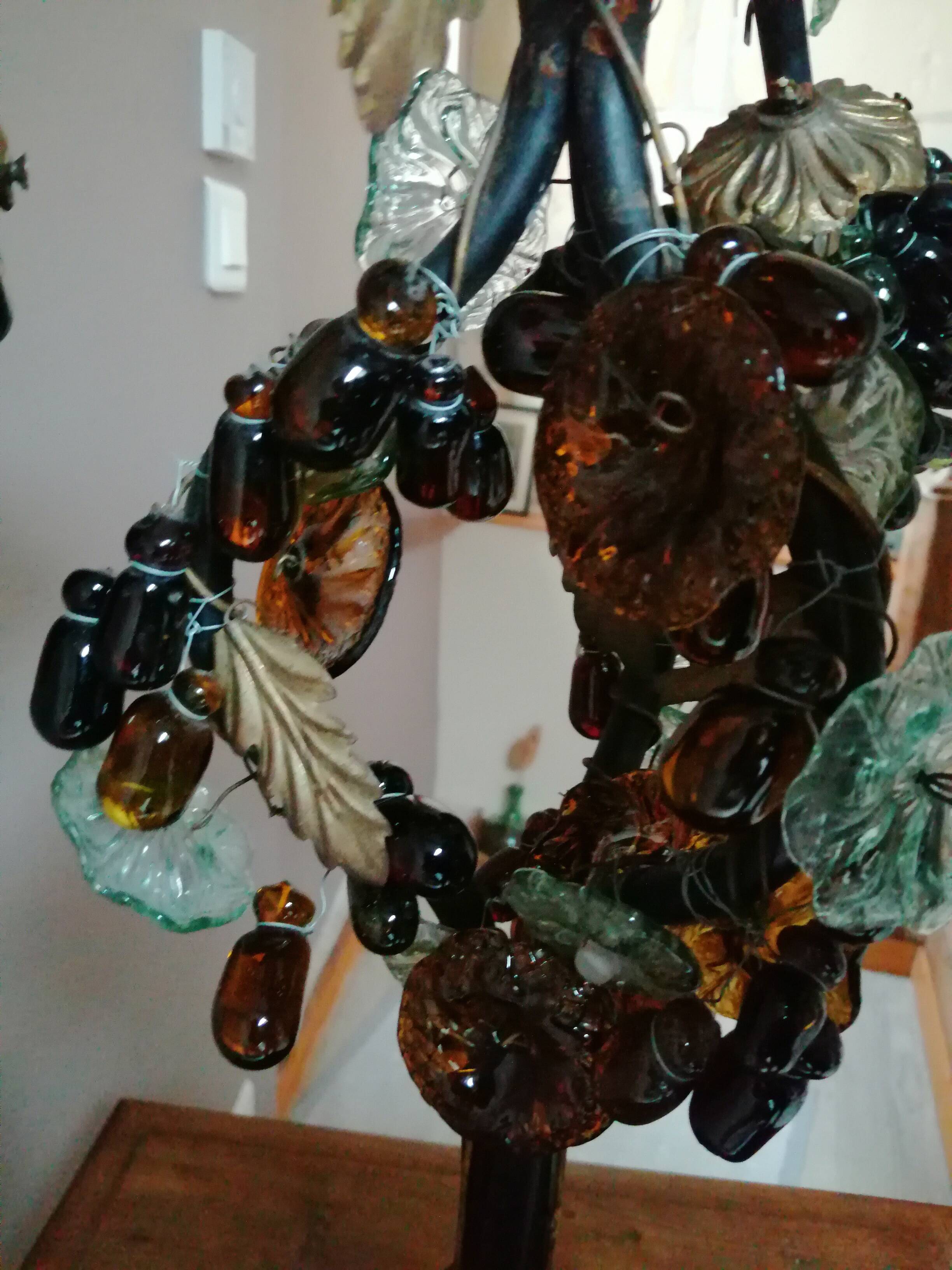 Art deco lamp, bunches of grapes in Murano glass, bronze base