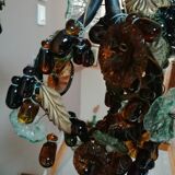 Art deco lamp, bunches of grapes in Murano glass, bronze base