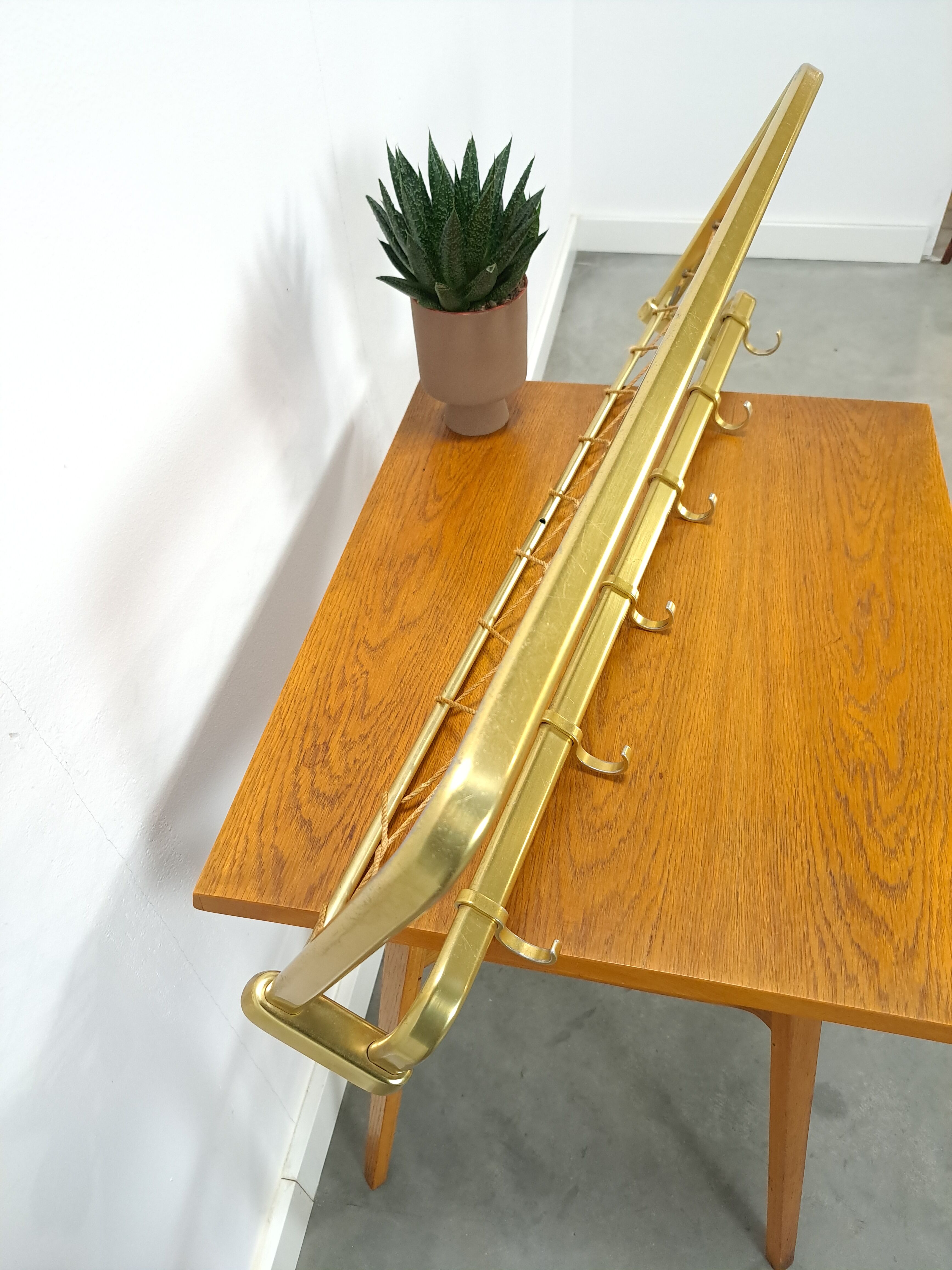Gold wide wall coat rack with rope vintage