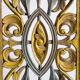 Rectangular Indonesian construction element with blue and yellow plant in carved wood