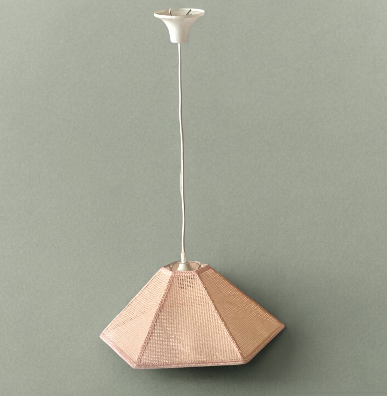 Vintage cane pendant light - pink rope