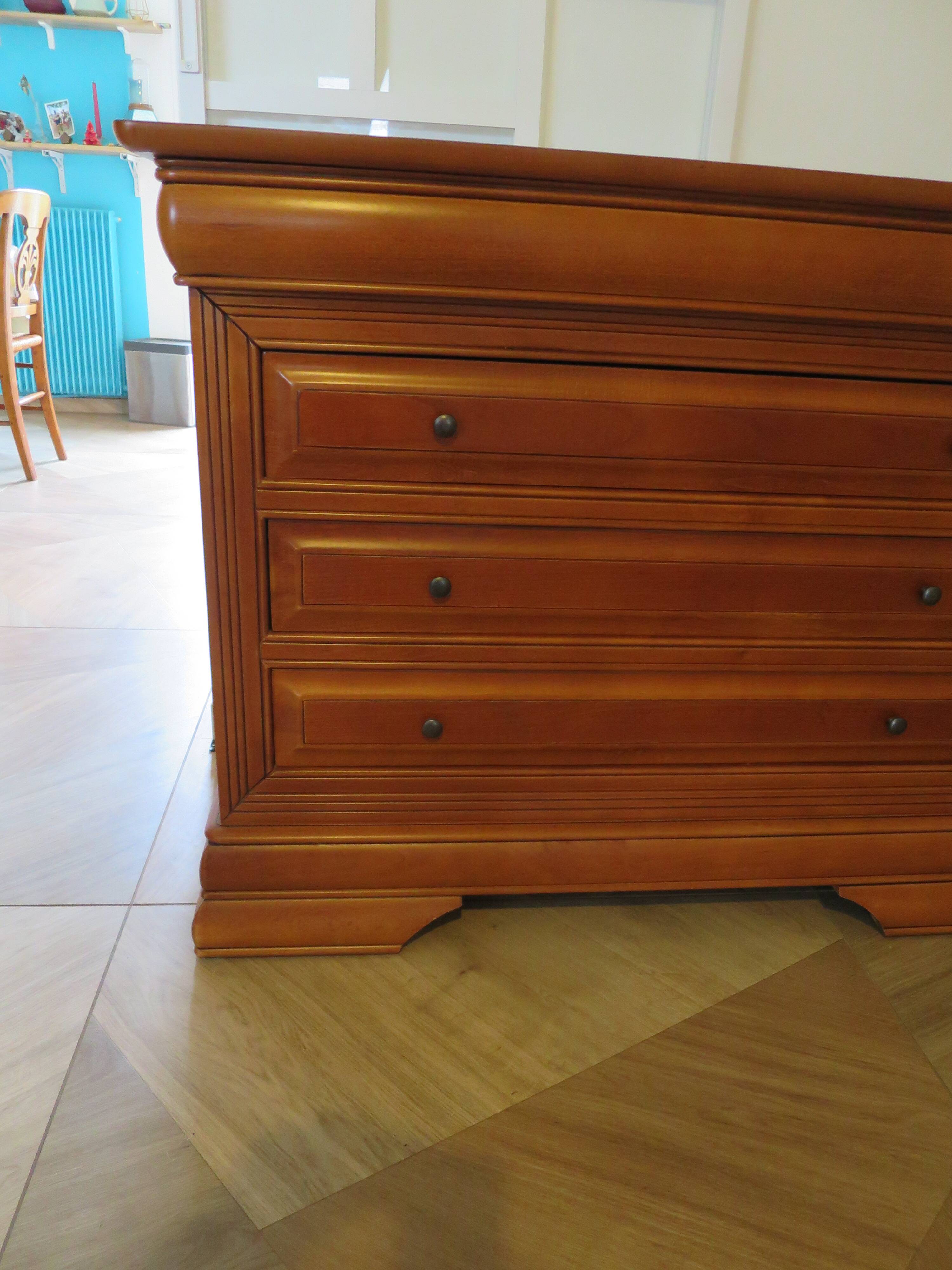 Chest of drawers in solid cherry wood with a curved top - Louis Philippe style - 4 drawers