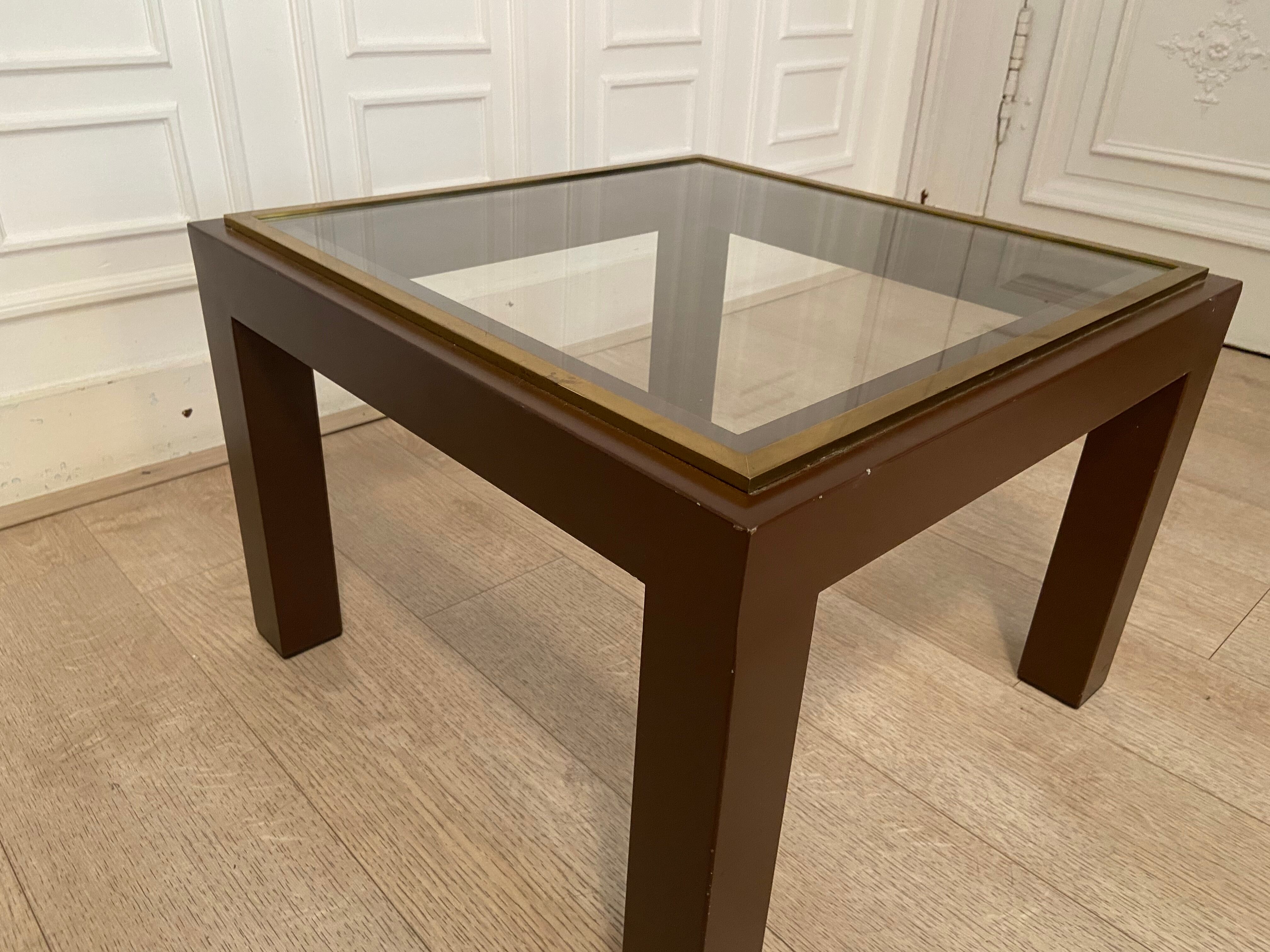 Brown laqué steel coffee table, Belgium, 1980