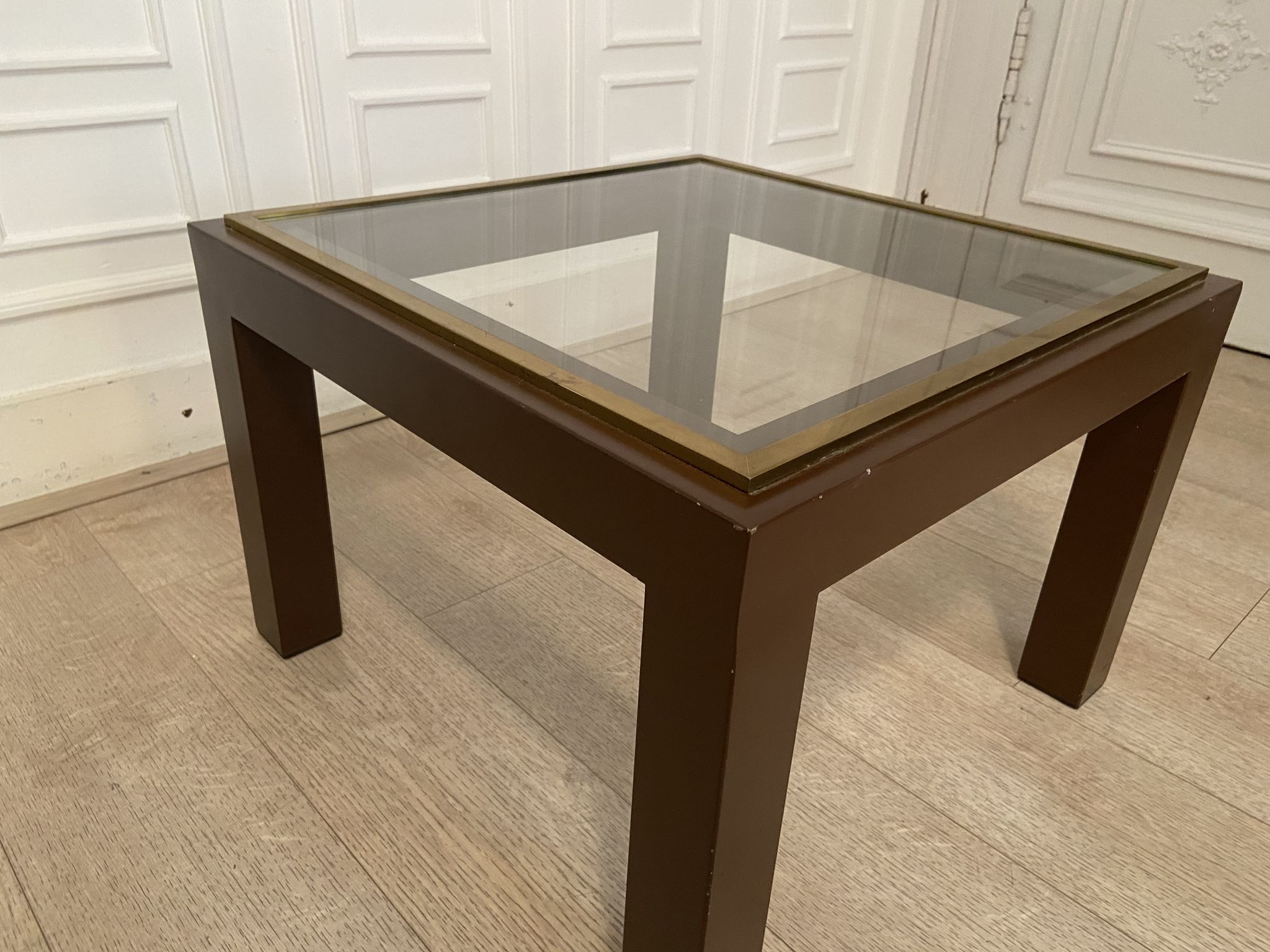 Brown laqué steel coffee table, Belgium, 1980