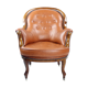 Fauteuil en cuir et noyer cognac, Tchécoslovaquie années 1940