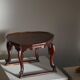 Organic Art Deco side table / solid stained wood stool, 1940s