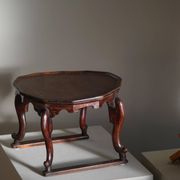 Organic Art Deco side table / solid stained wood stool, 1940s