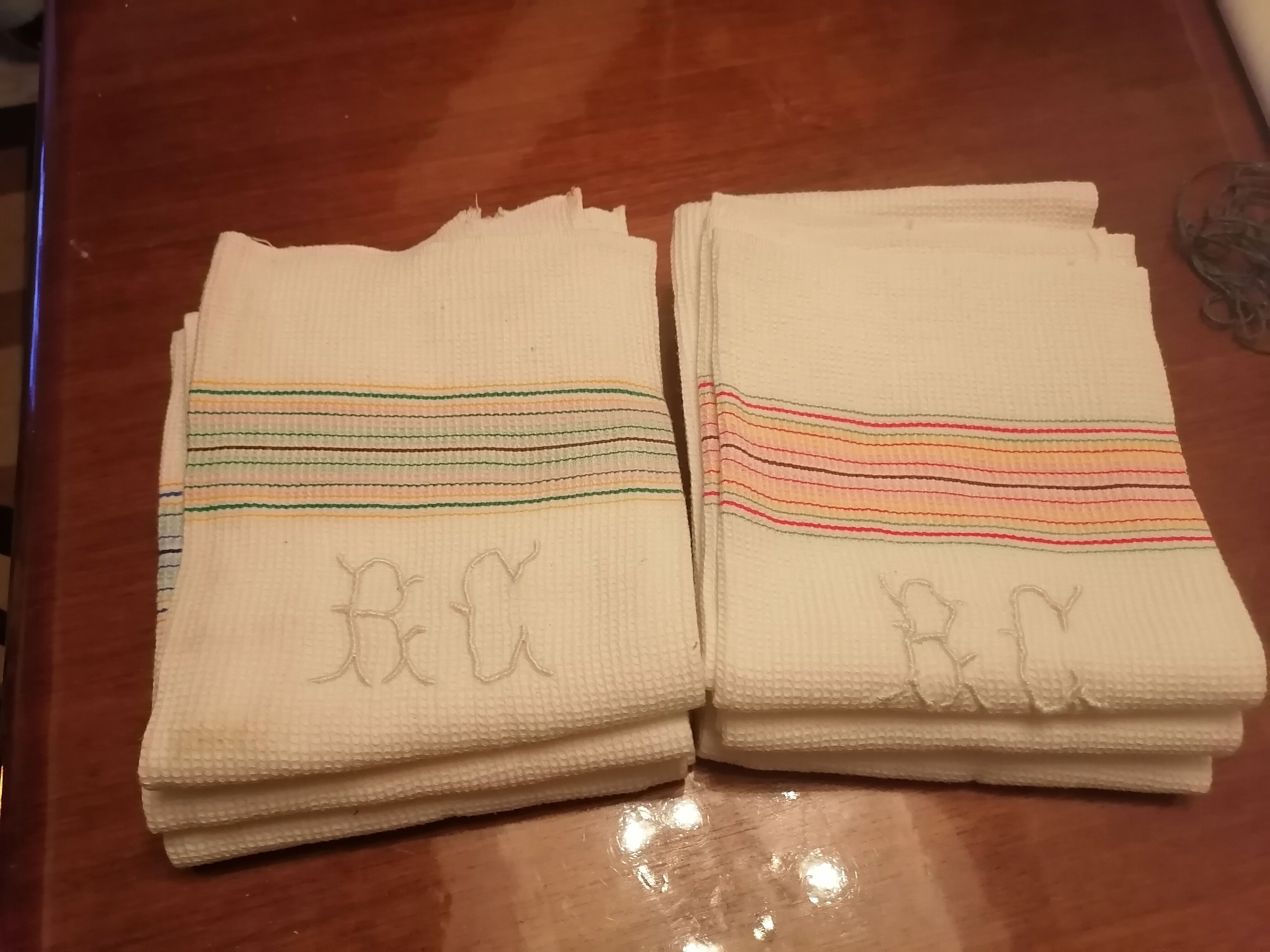 Lot 6 towels toilet honeycomb white 1900.1930 embroidered