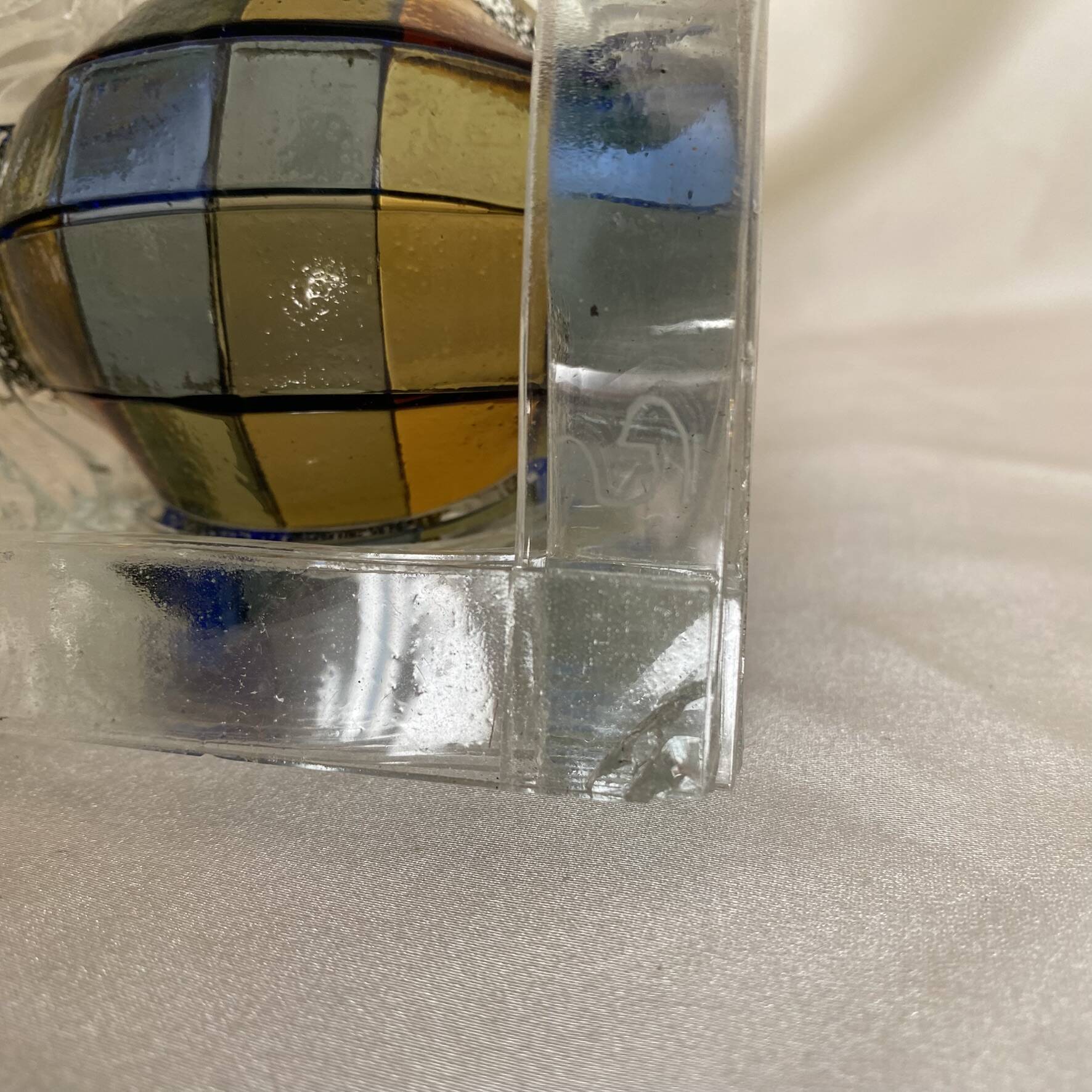 Checkerboard glass ashtray from the 1980s