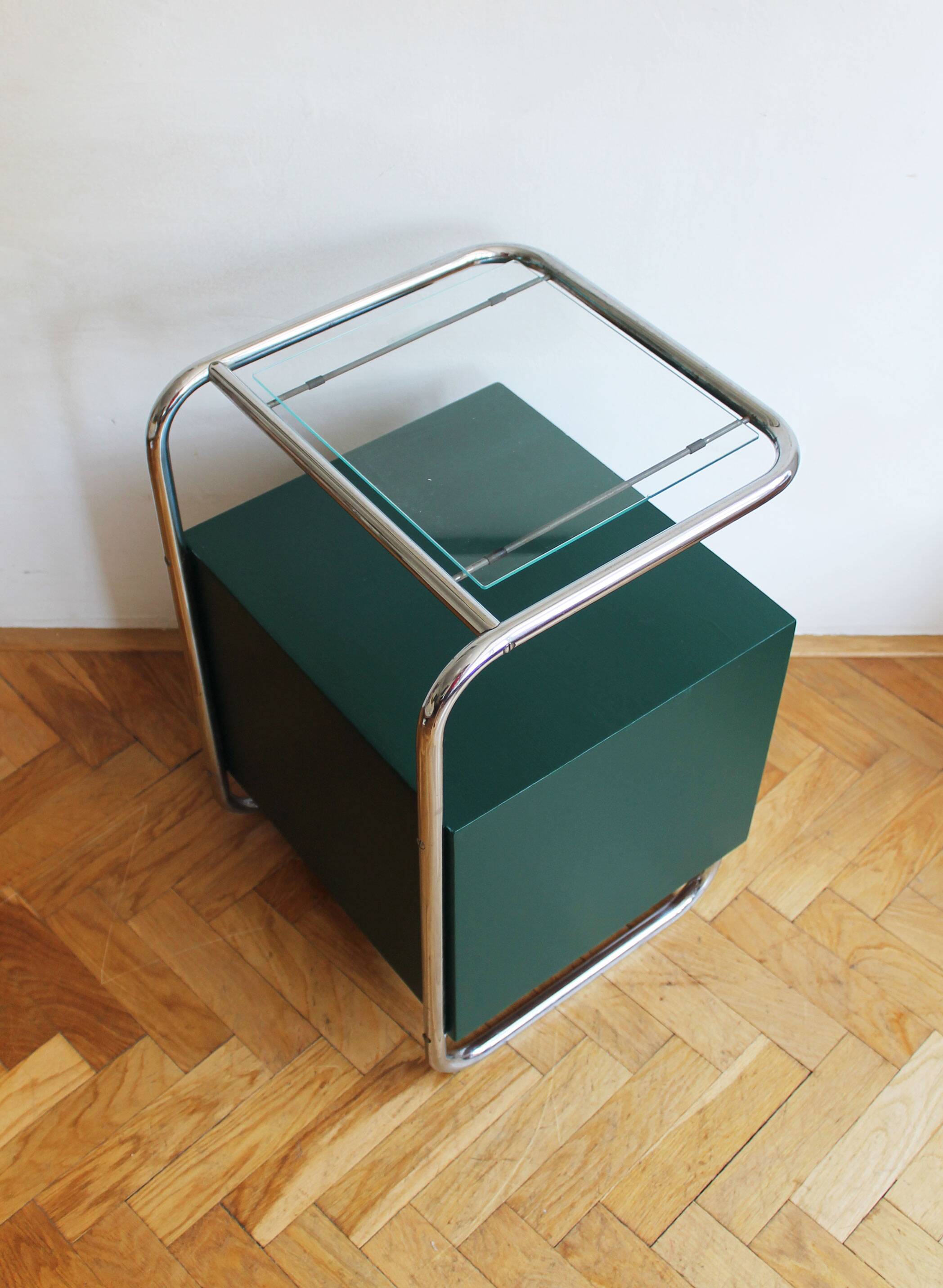 Bauhaus Style Tubular Steel Bedside Cabinet, Czechoslovakia 1940s