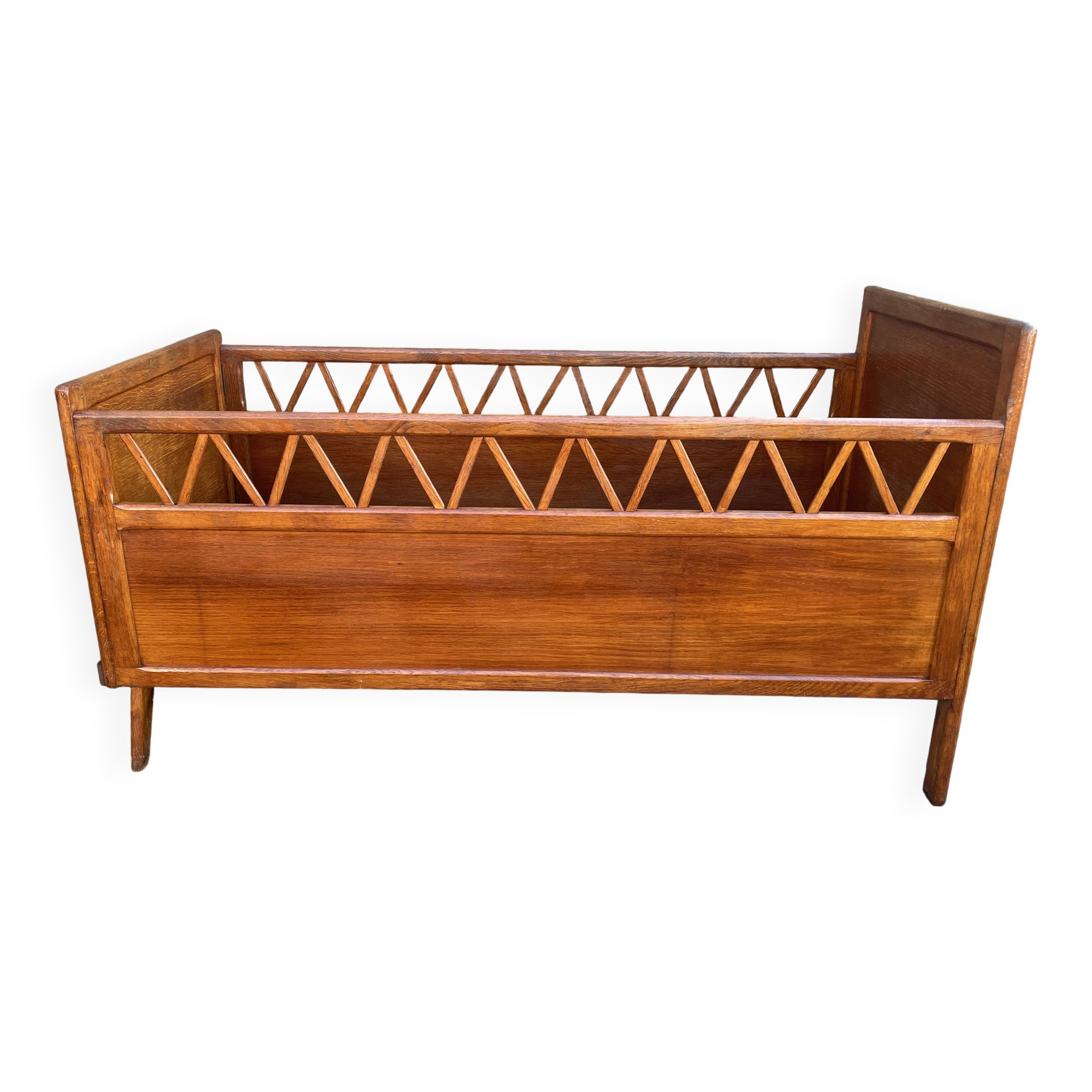 Handmade children's bed with compass feet 1950