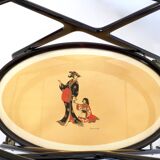 Ebonized Beech Serving Cart with Oriental Print, Italy