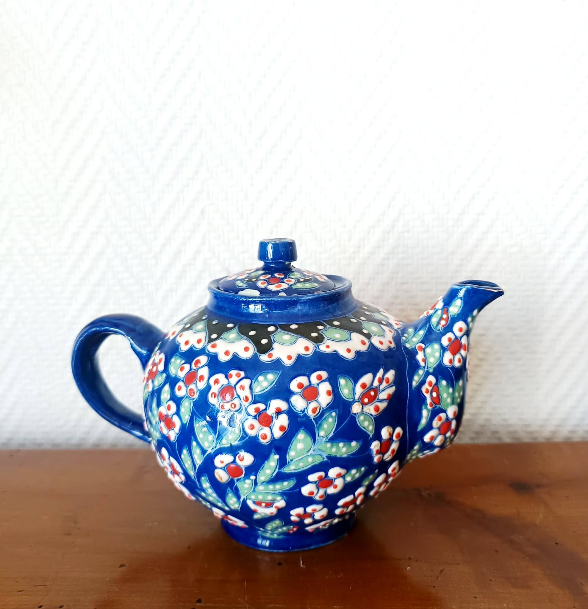 Vintage enamel ceramic teapot