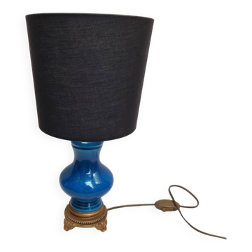 Lampe en porcelaine bleue fin XIXeme