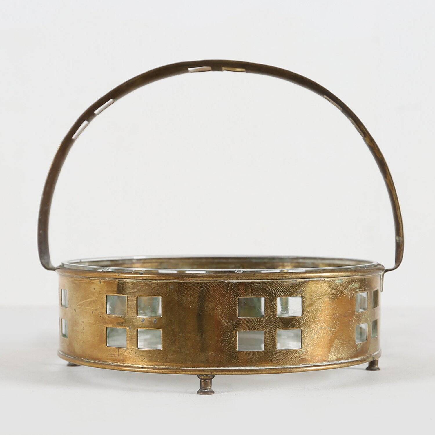 Art Deco Austrian Fruit Basket in Copper and Glass, 1920