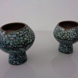 Vintage Indian Copper & Turquoise Stone Ashtrays, 1960s, Set of 2