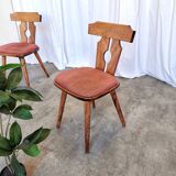 Ensemble de 2 chaises de salle à manger vintage tyroliennes en bois, style ferme autrichienne alpine