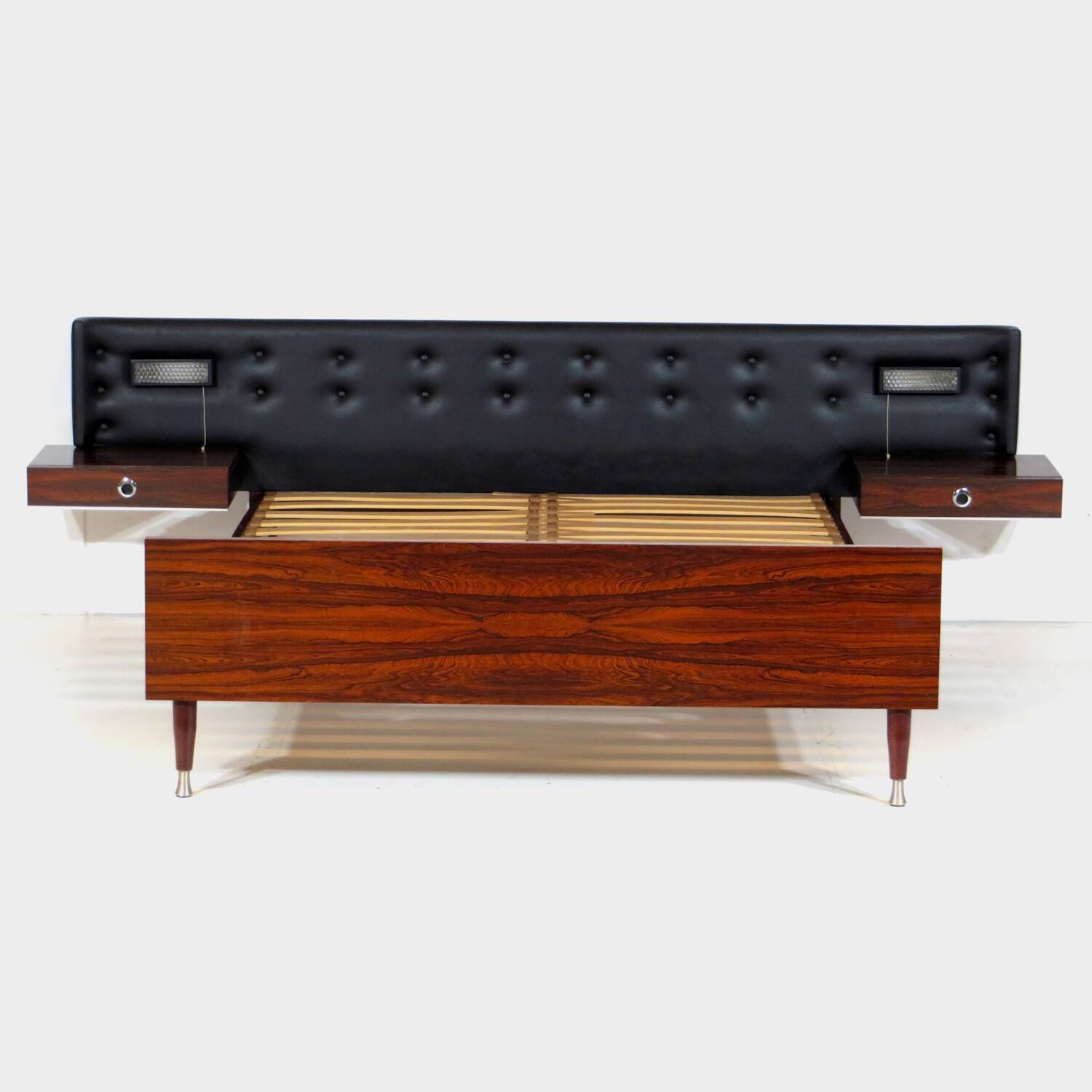 Vintage mid century modern double bed bedroom set with floating nightstands