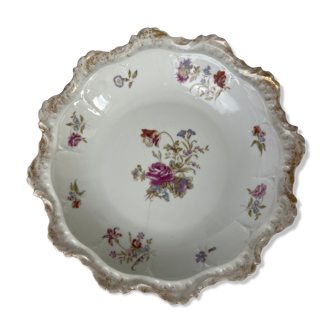 Plat creux en porcelaine à fleurs et dorures