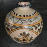 Vintage vase shaped terracotta ball with handheld paint decoration polychrome signed