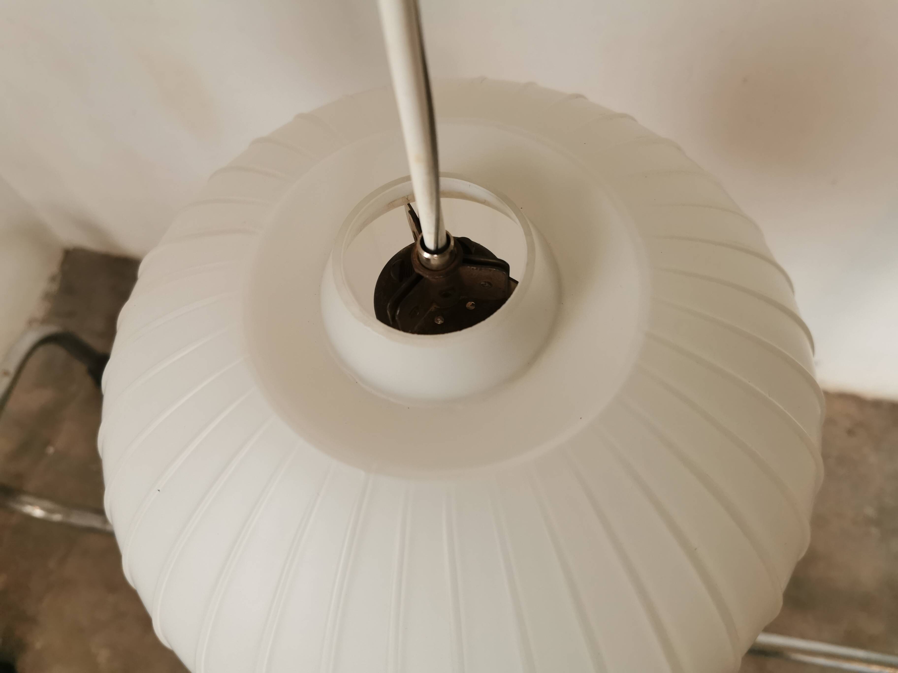 White opaline ball pendant light from the 50s