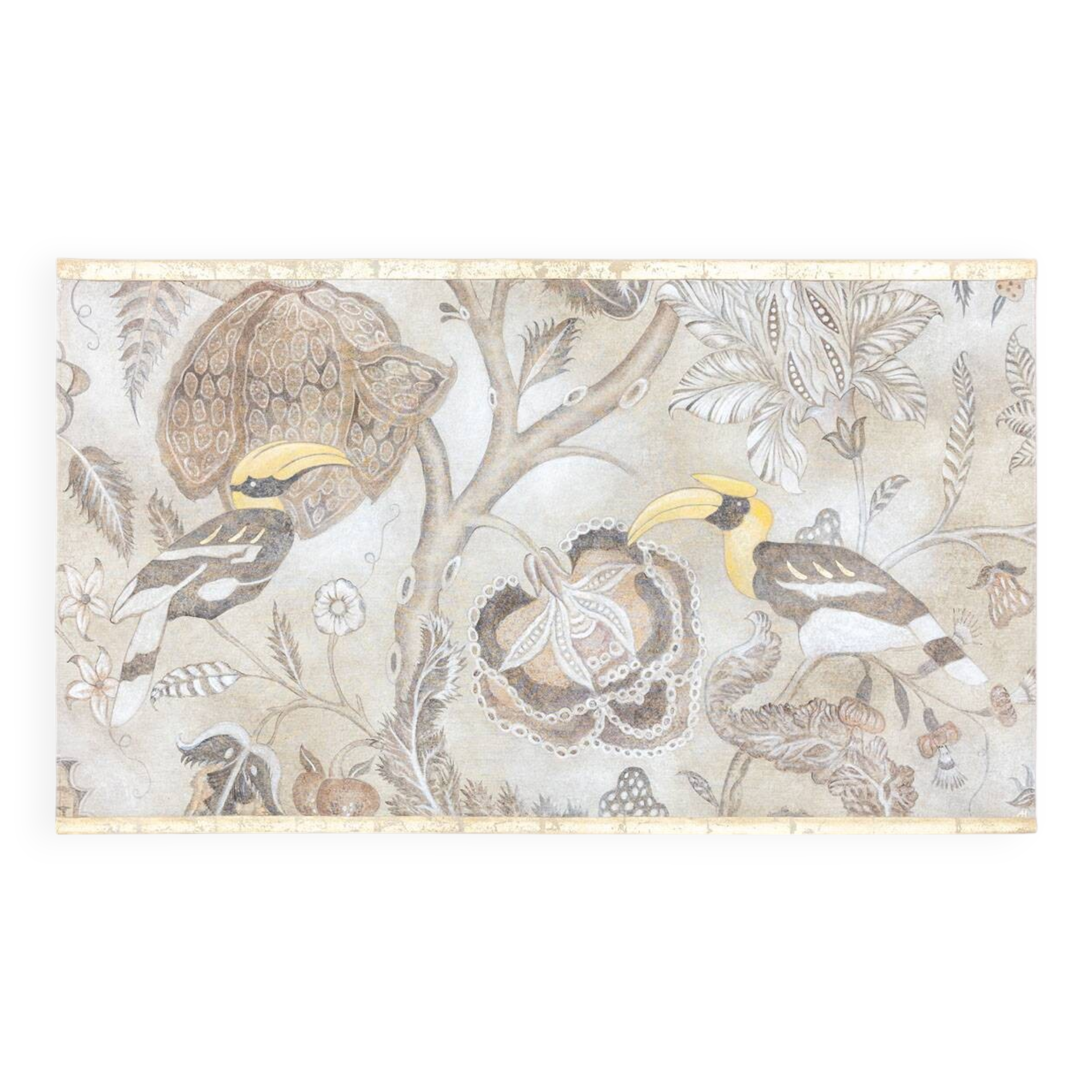 Painted canvas depicting toucans. Contemporary work.