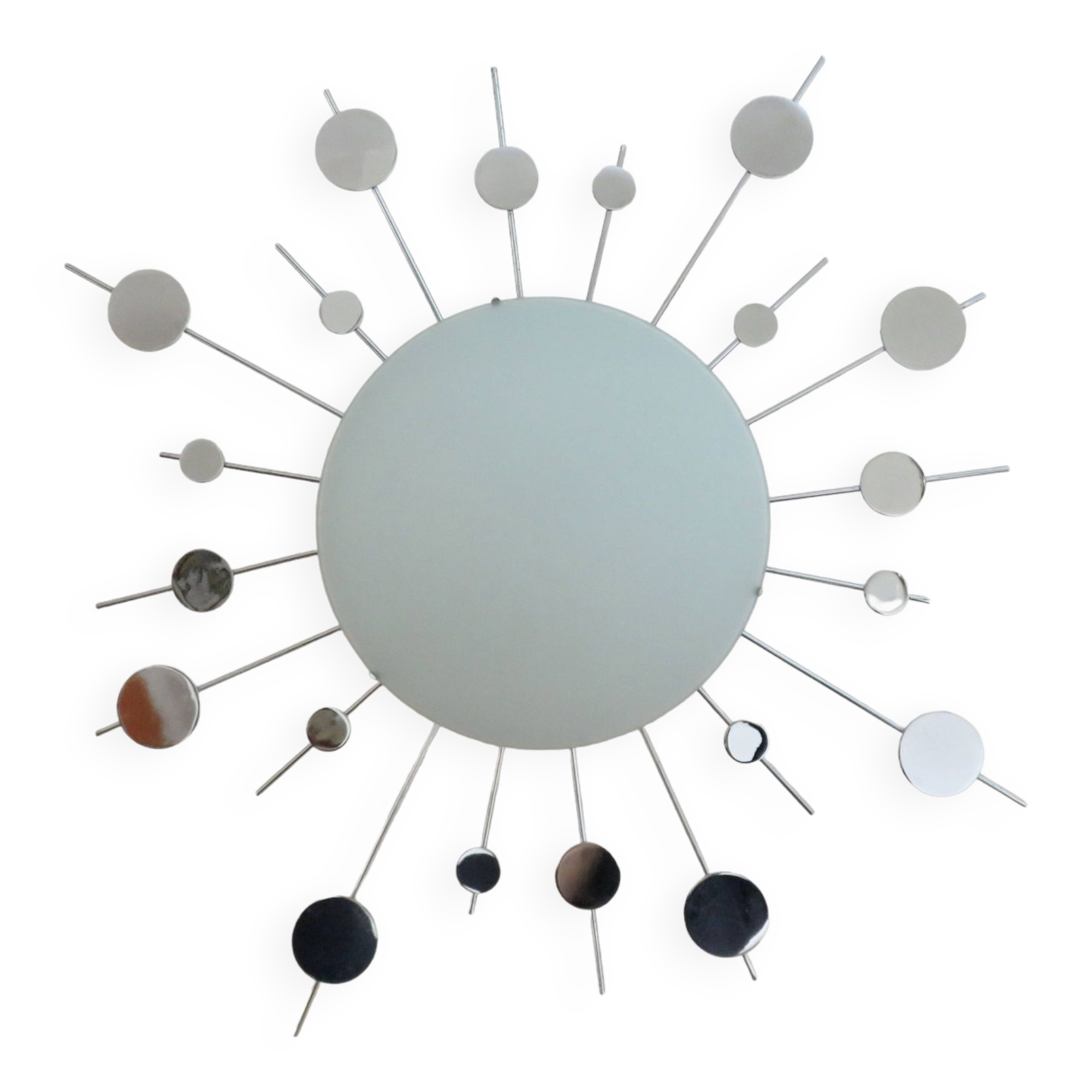 "Sun" wall lamp in chrome metal and frosted glass 80s 90s