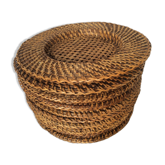 Ten rattan plates, basketry, wicker