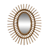 Oval rattan mirror, France circa 1960.