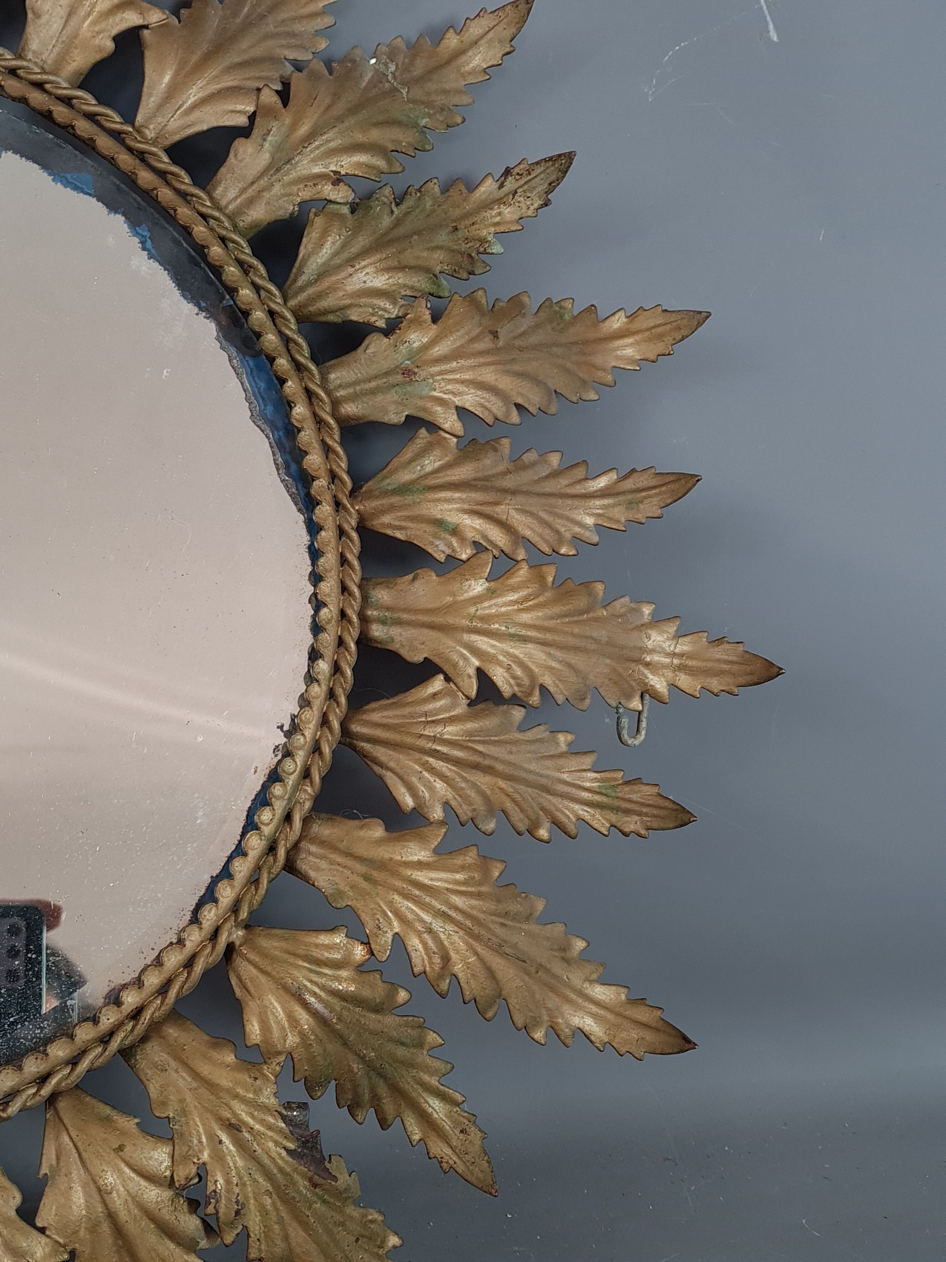Mirror sun acanthus sheets vintage gold metal 50s