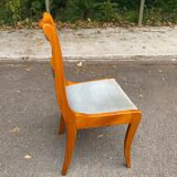 Chaise de bureau bois massif blond et tissu bleu Louis Philippe