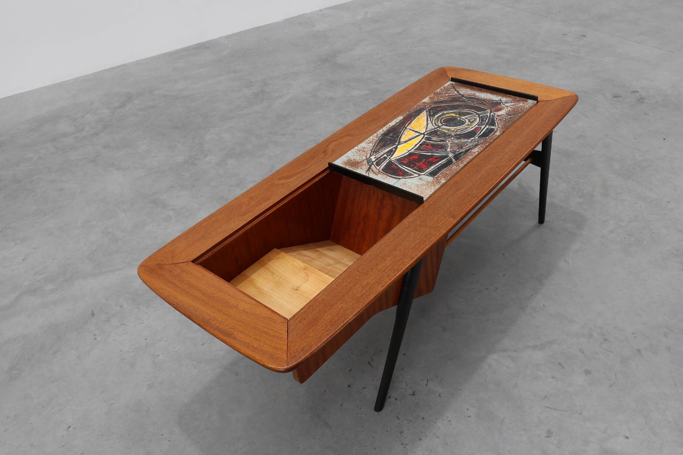 Coffee Table model 210, teak wood and ceramic,by Alfred Hendrickx, Belform