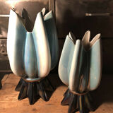 Pair of vases in iridescent ceramic shape flower