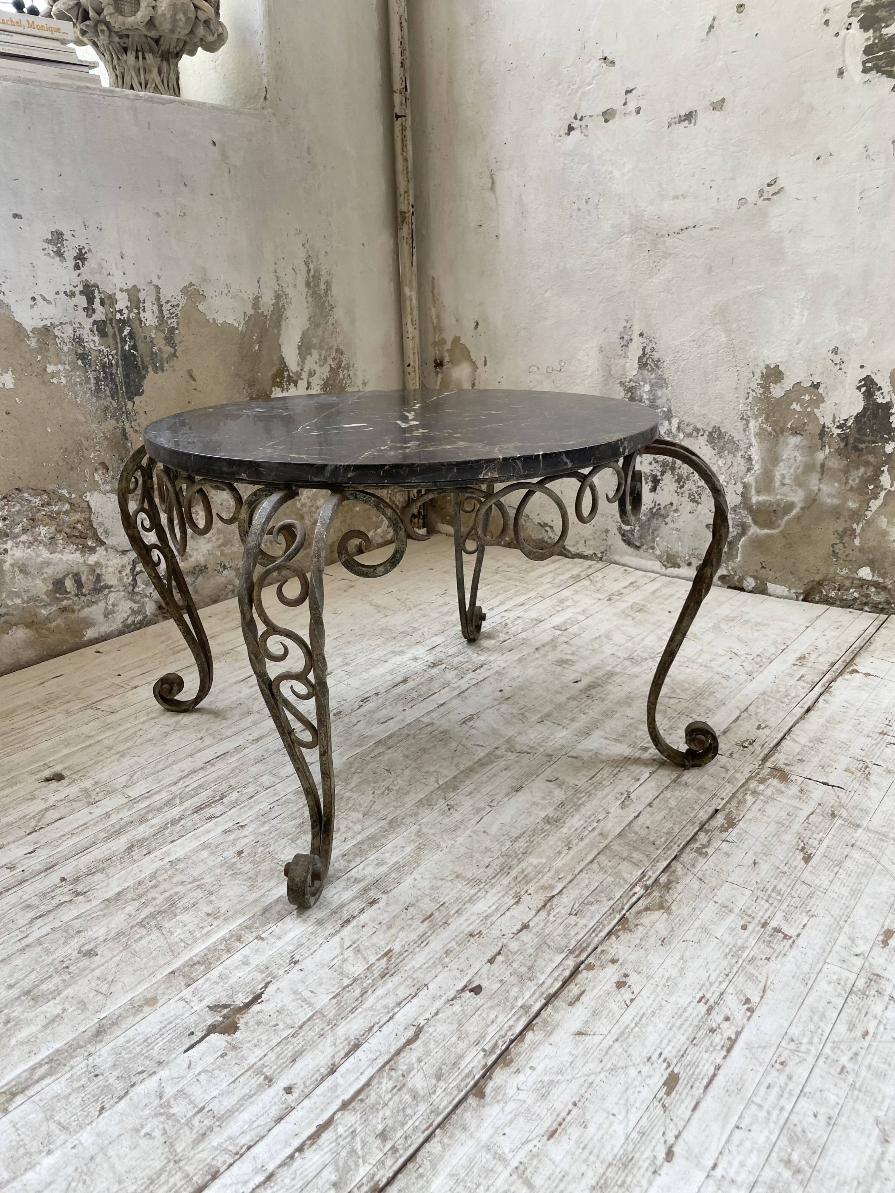 René Drouet coffee table in metal and black marble.