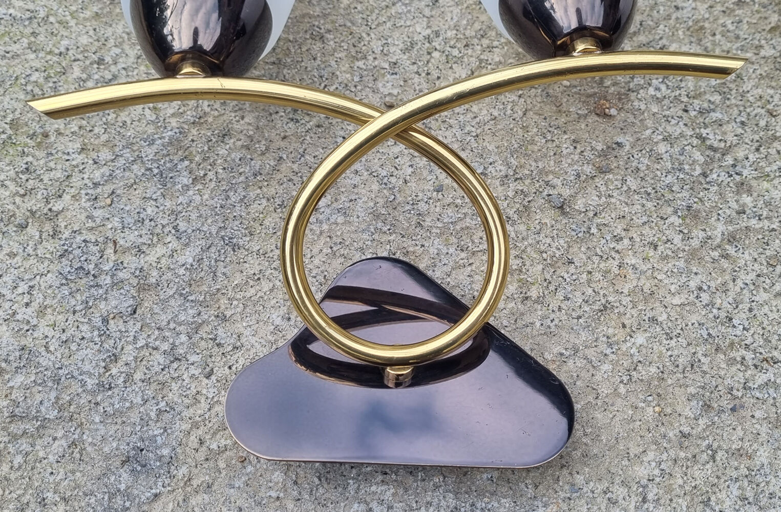 Pair of wall lamps, brass and opaline, vintage, Maison Lunel, 50s