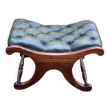 Chesterfield pouf in olive green leather, footstool