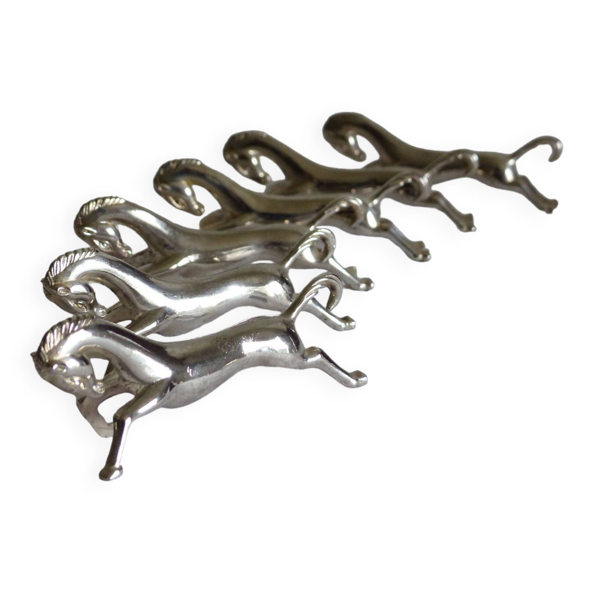 6 metal knife holders, horse.