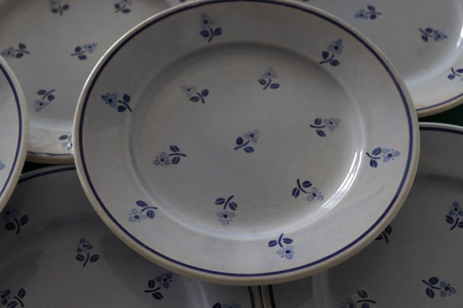 8 old blue floral dessert plates, new earthenware
