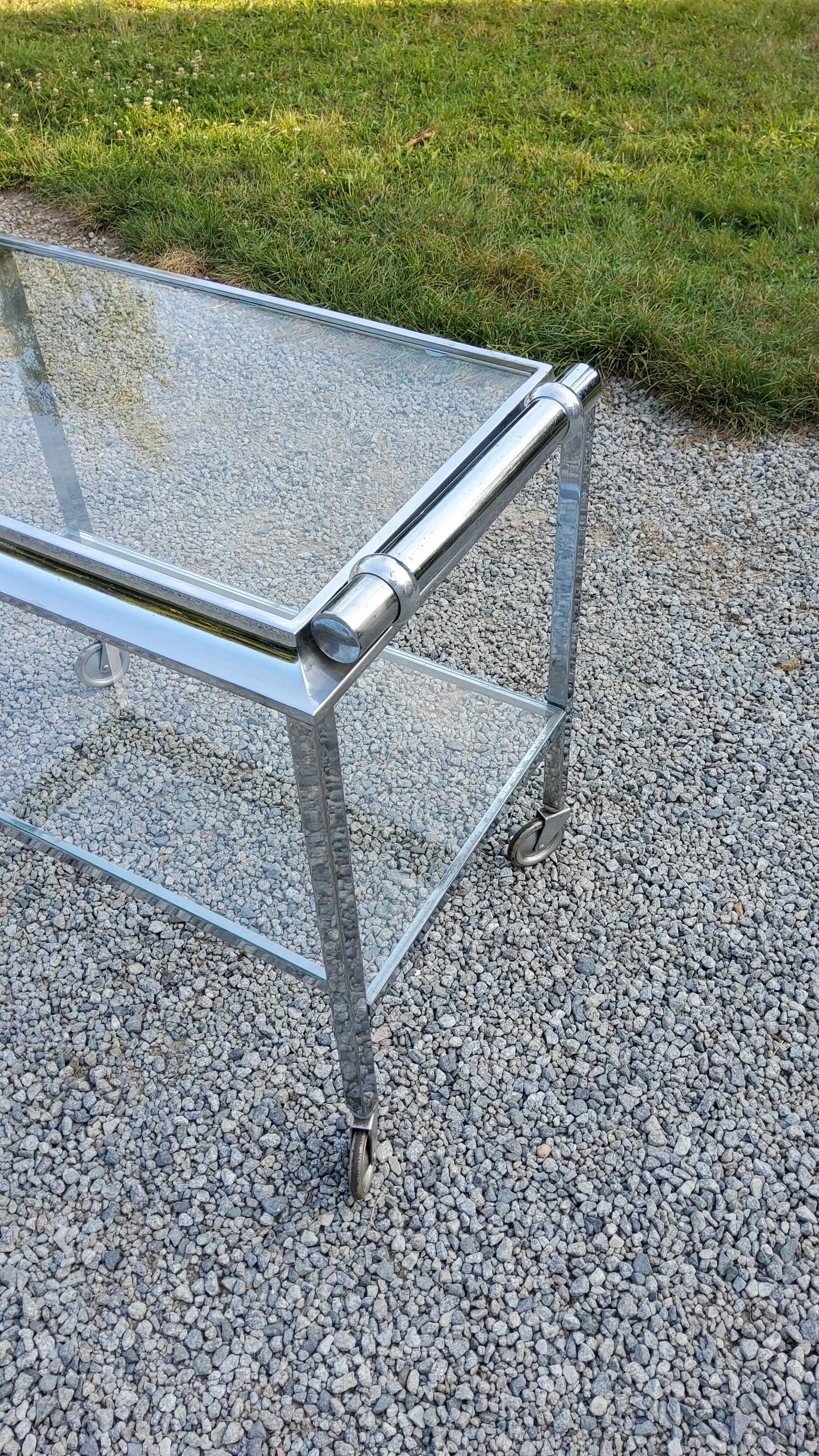 Rolling service chrome art deco double glass trays 1930