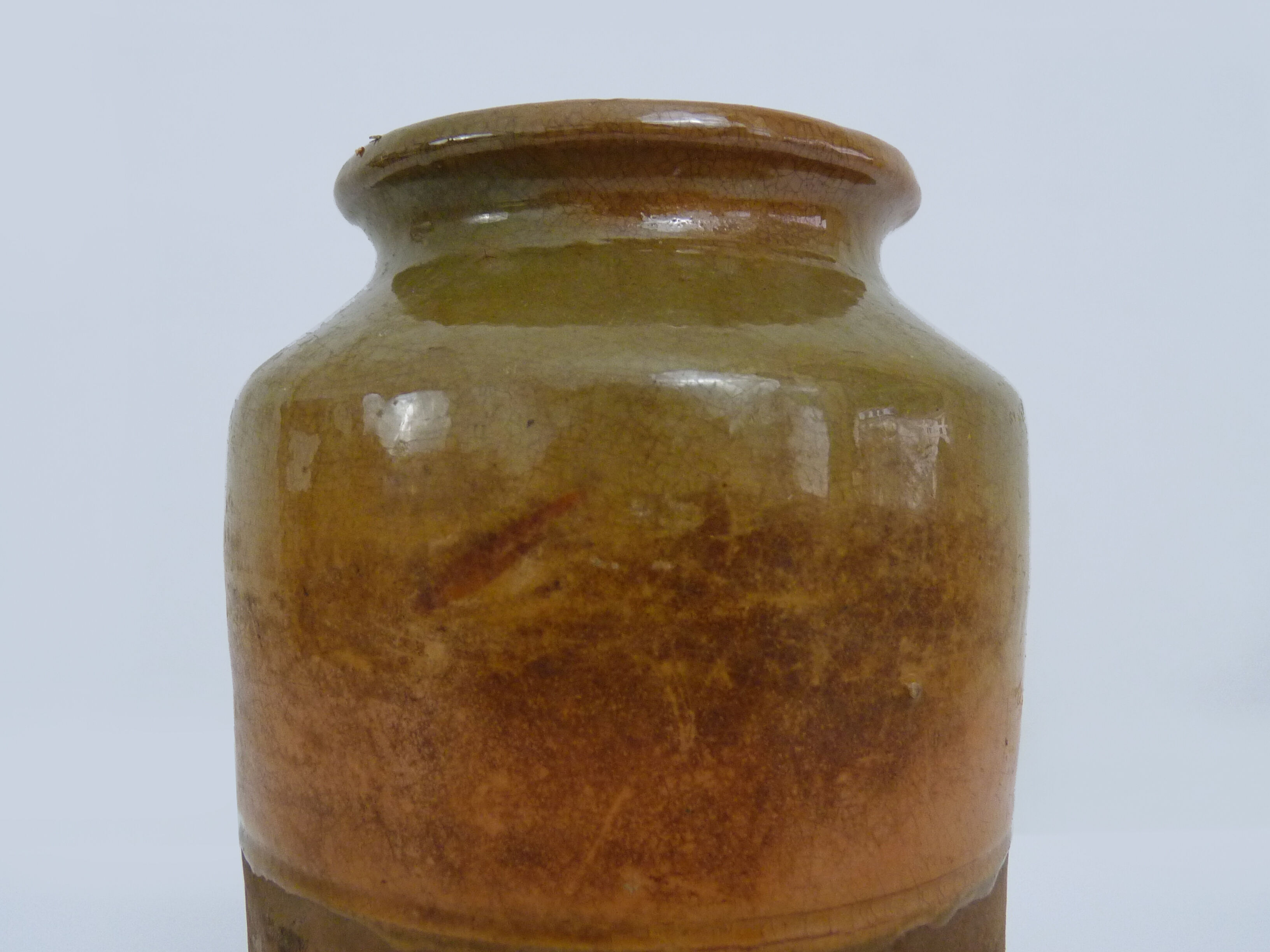 Grease pot in glazed yellow orange terracotta, year 50
